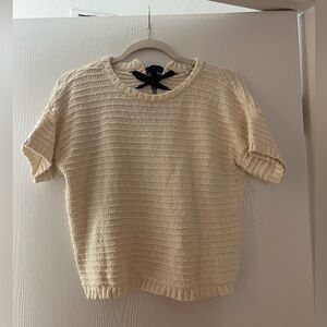 Madewell Cream Short Sleeve Sweater with black ribbon lace up back XXS